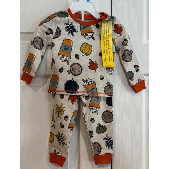 NEW Mud Pie Pumpkin Spice Latte Baby Halloween Fall Outfit Pajamas 6-9 - Picture 2 of 8